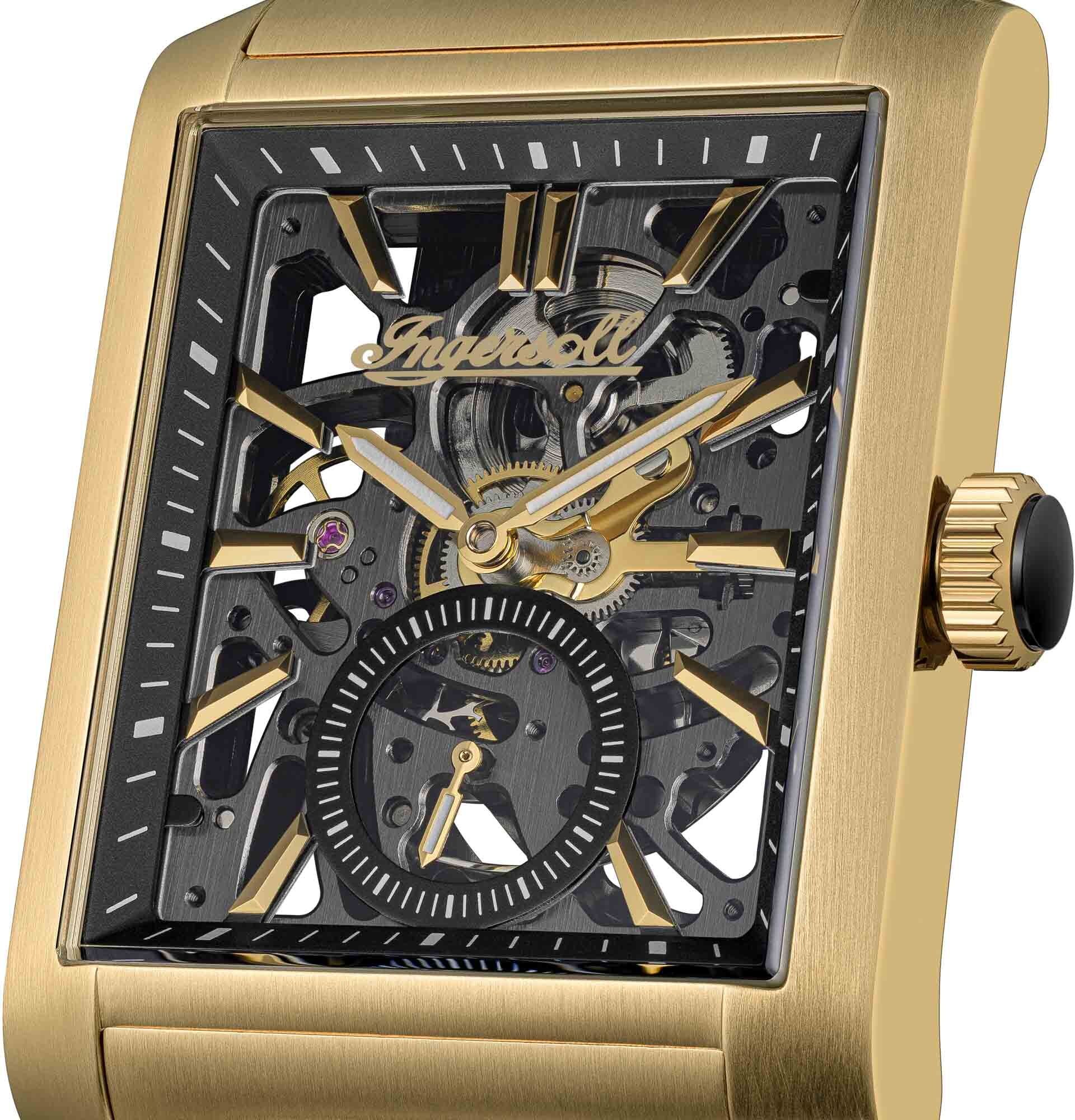 Automatikuhr INGERSOLL "The Spur", gold (goldfarben, schwarz), Armbanduhren, Herren, goldfarben, Automatikuhr, Armbanduhr, Herrenuhr, Mechanische Uhr, Edelstahlarmband, analog