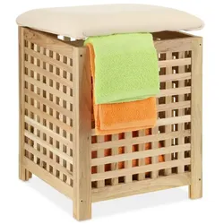 Relaxdays Wäschekorb mit Sitz Walnuss Creme,Hellbraun