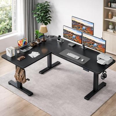Hansabenne L-Shaped Standing Desk Adjustable Corner Desk with Charging Station