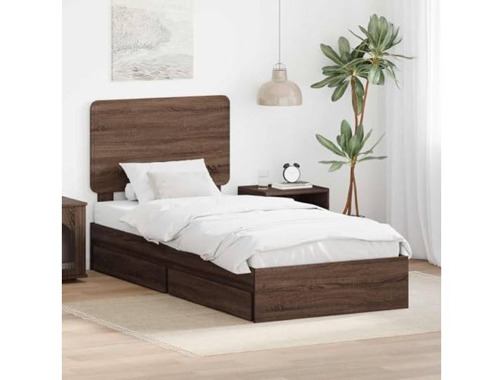 Holzwerkstoff Stauraumbett Stadtwohnung Design Braun 75 x 190 cm Aufbewahrungsbett Braun Eichen-Optik 75x190 cm Holzwerkstoff mit Schubladen Lattenrost Kopfteil Stauraum Bettgestell