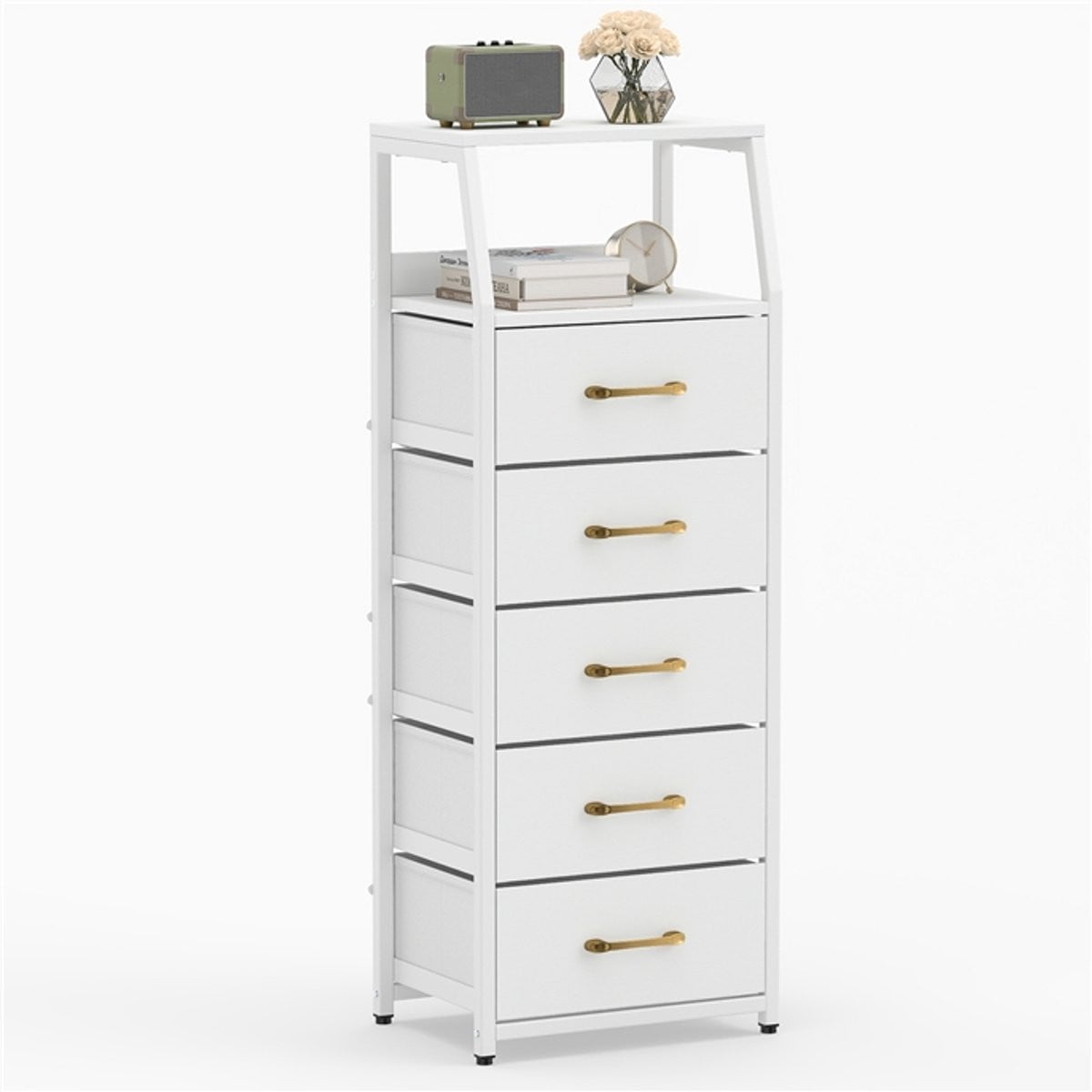 Costway Moderne Ladekast met 5 Stoffen Laden voor Slaapkamer, Woonkamer of Hal