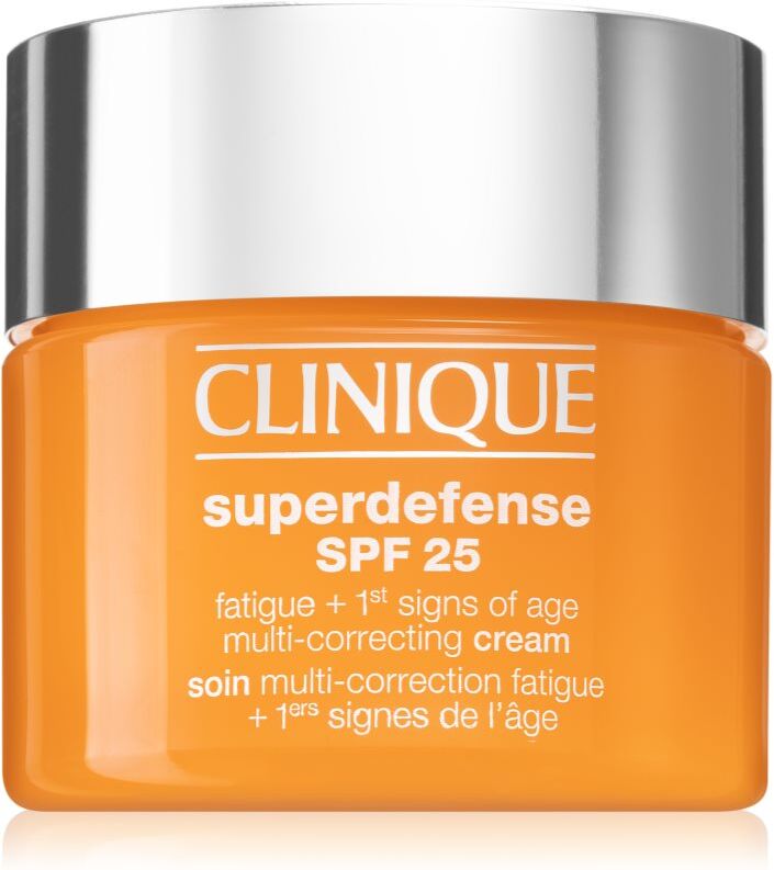 Clinique Superdefense™ SPF 25 Fatigue + 1st Signs Of Age Multi-Correcting Cream ensimmäisiä ikääntymisen merkkejä häivyttävä voide rasvoittuvalle ja sekaiholle SPF 25 50 ml