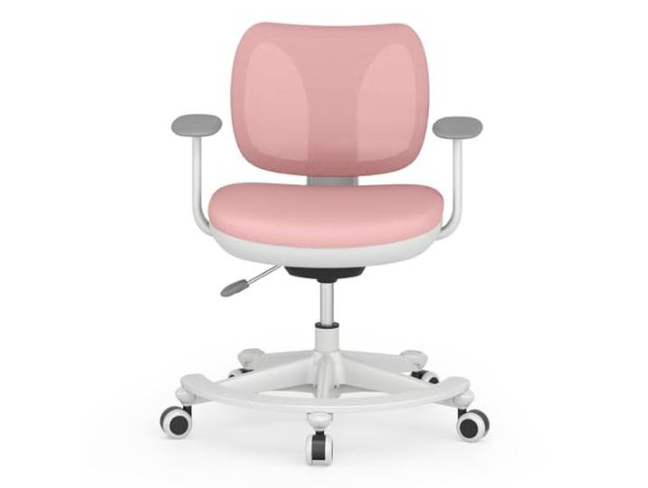 FLEXISPOT Kinderstuhl, Ergonomischer Kinder-Schreibtischstuhl mit Fußablage & Sicherheitsrollen, Höhenverstellbar, Atmungsaktive Rückenlehne, Abnehmbares Kissen, Für Kinder von 3–15 Jahren, Rosa