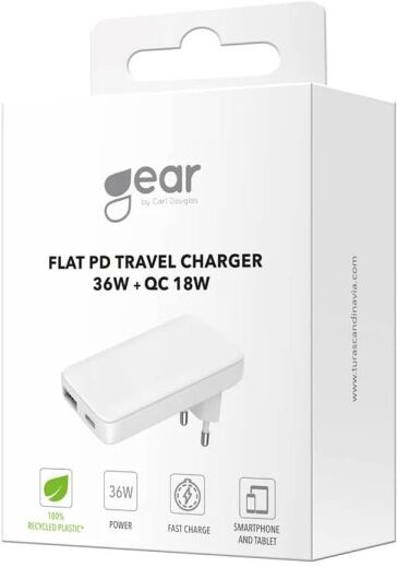 Gear Usb-C/usb-A Flad Oplader, 36w, 220v, Hvid
