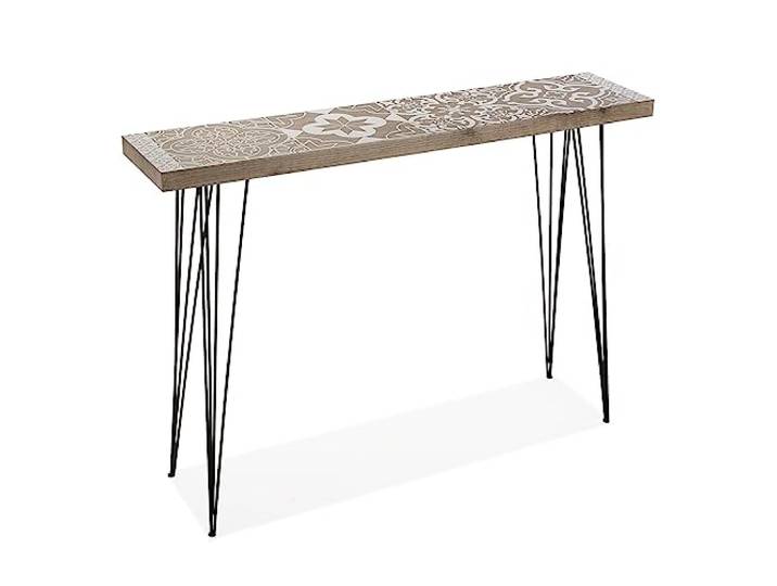 Versa Dallas Schmales Möbelstück für den Eingangsbereich oder Flur, Moderner Konsolentisch, Maßnahmen (H x L x B) 80 x 25 x 110 cm, Holz und Metall, Farbe: Braun und weiß