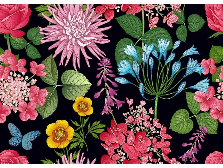 Fototapete PAPERMOON BLUMEN ABSTRAKT-MUSTER DESIGN VOGEL BLUMEN DECOR RETRO , bunt, B:1,5m L:1,11m, Vlies, Tapeten, Fototapete
