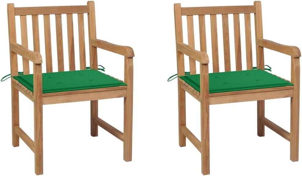 Gartenstühle 2 STK. mit Grünen Kissen Massivholz Teak,Möbel,Gartenmöbel,Gartensitzmöbel,Gartenstühle,27.41KG,3062735