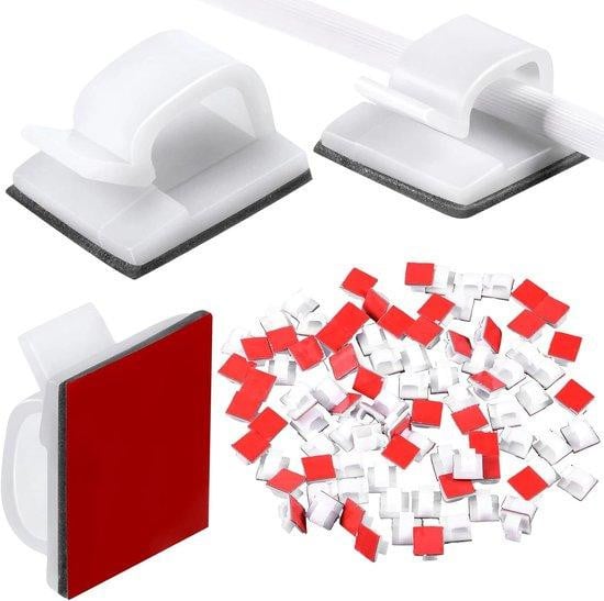 Famanu Kabelclips Set - 100 stuks - Zelfklevende kabelclips voor buitenverlichting en kabelbeheer - Wit