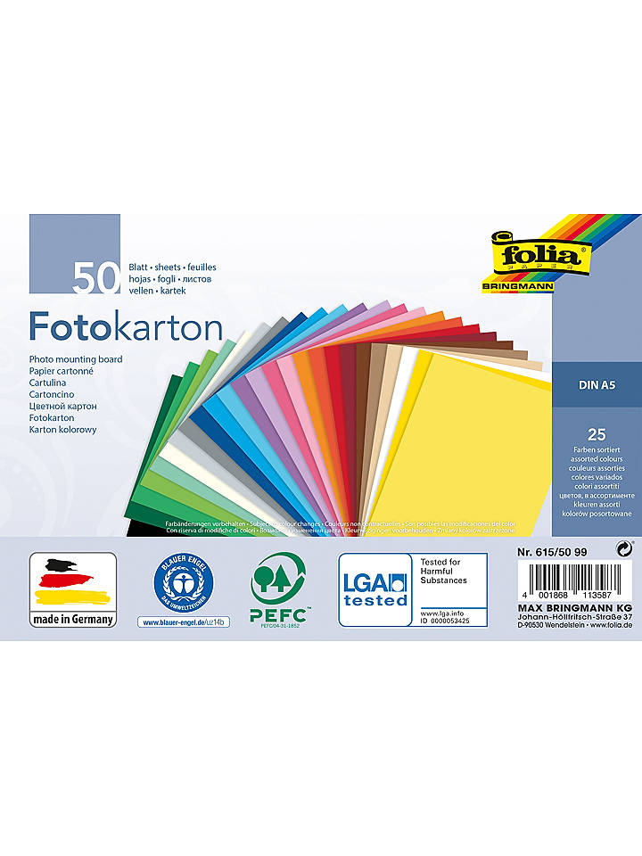 folia PAPER Fotokarton in Bunt - 50 Blatt - DIN A5 - onesize