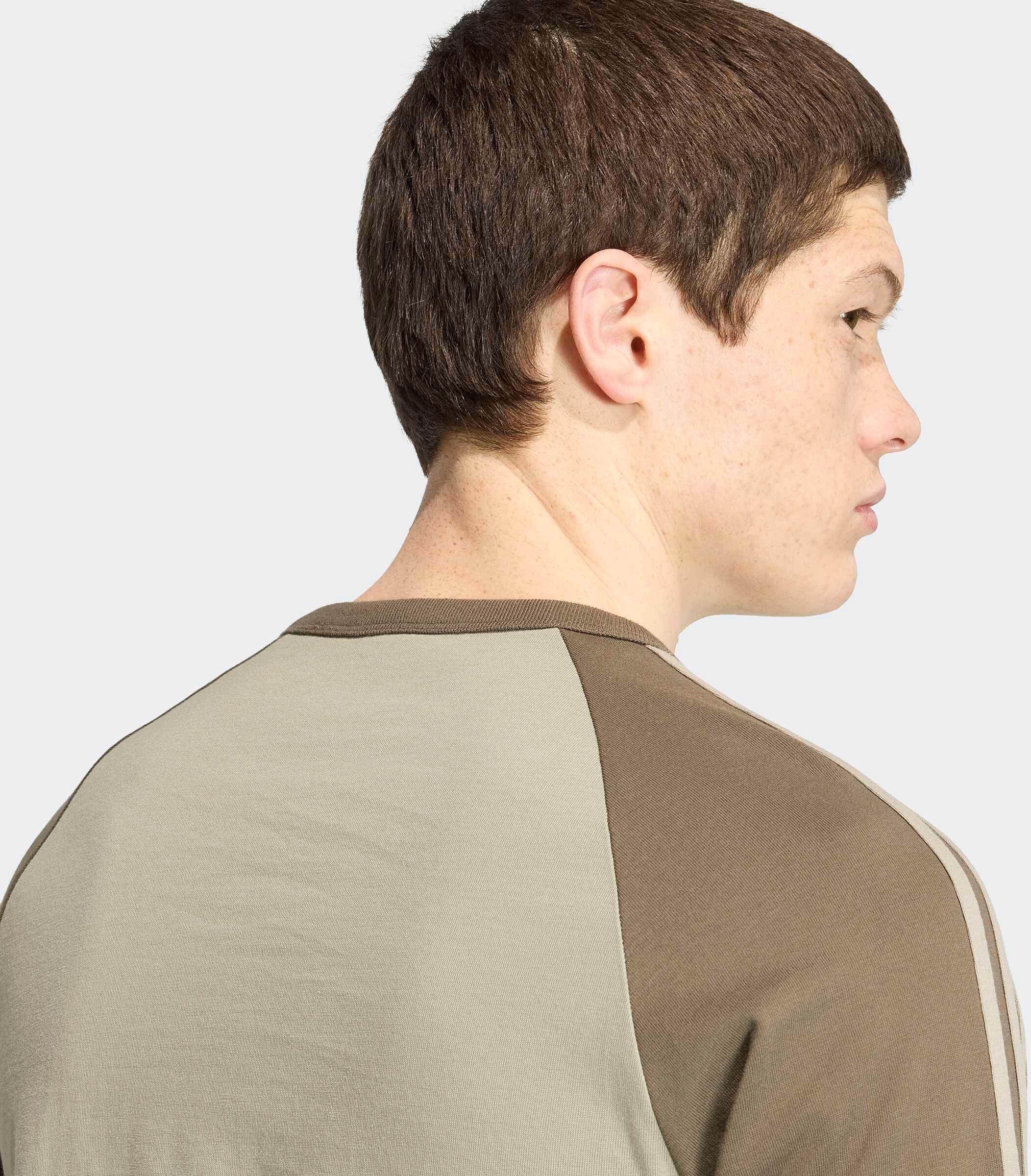 Langarmshirt ADIDAS ORIGINALS "3-STREIFEN LONGSLEEVE", Herren, Gr. S, silber pebble, branch, Obermaterial: 100% Baumwolle, Rundhals, Shirts Langarmshirt silber pebble, branch S