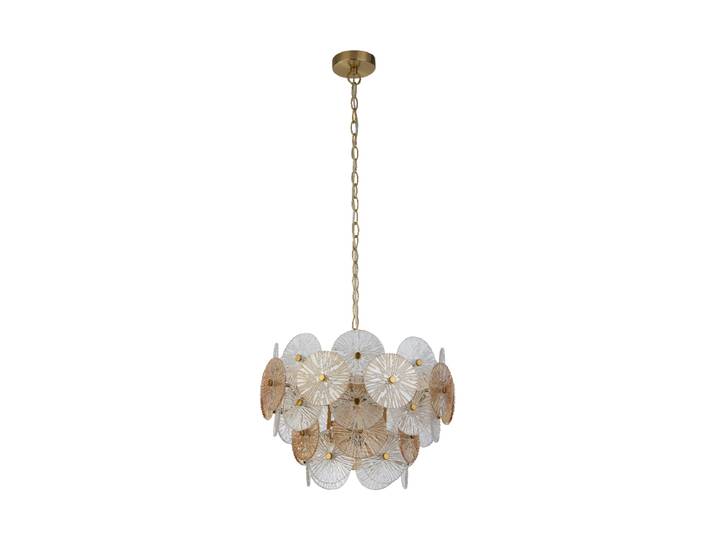 Dimmbare Design Pendellampe „Wagon“ Gold, Amber, Creme Searchlight