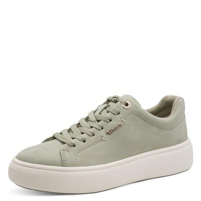 Plateausneaker TAMARIS, Damen, Gr. 40, Synthetik Textil, grün (oliv), Nubukleder, Schuhe Plateausneaker, Freizeitschuh, Halbschuh, Schnürschuh, weich gepolsterter Schaftrand