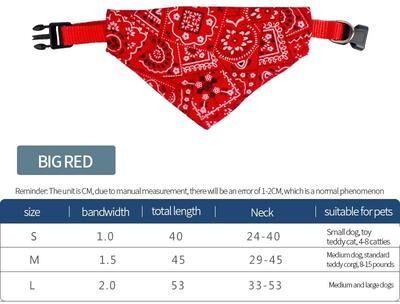 Inspire Select Adjustable Pet Triangle Bandana Cute Printed Dog & Cat Saliva Scarf With Collar Strap red s