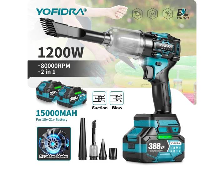 YOFIDRA – ventilateur et aspirateur Turbo sans balais 2 en 1, 80000 tr/min, outil de soufflage de poussière portatif pour broche de batterie Makita 18V