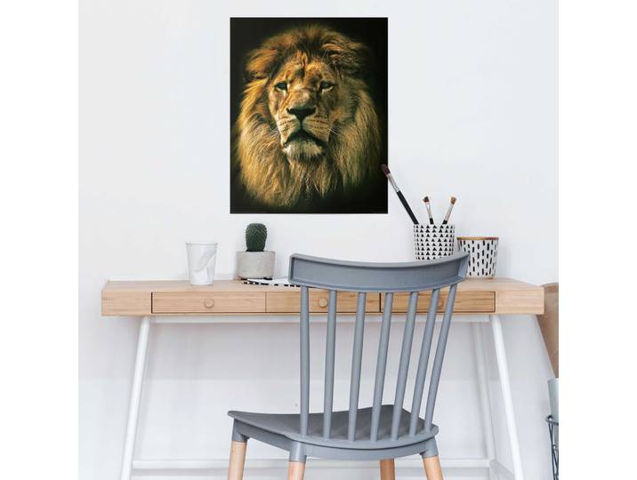 Affiche Tête de lion noire Papier Beige 40 x 50 x 0cm