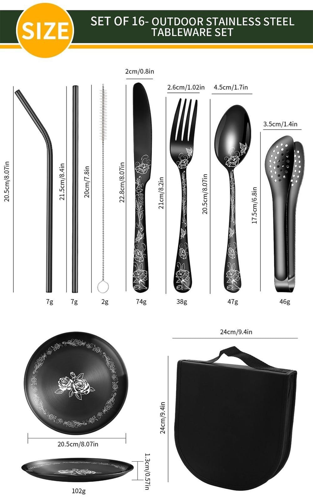 Merkloze 16-delige picnic set van RVS met opbergkoffer
