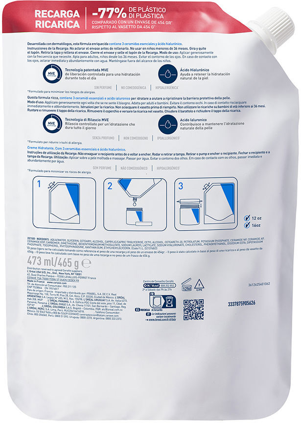 Cerave Crème Hydratante peaux sèches à très sèches recharge 454 gr