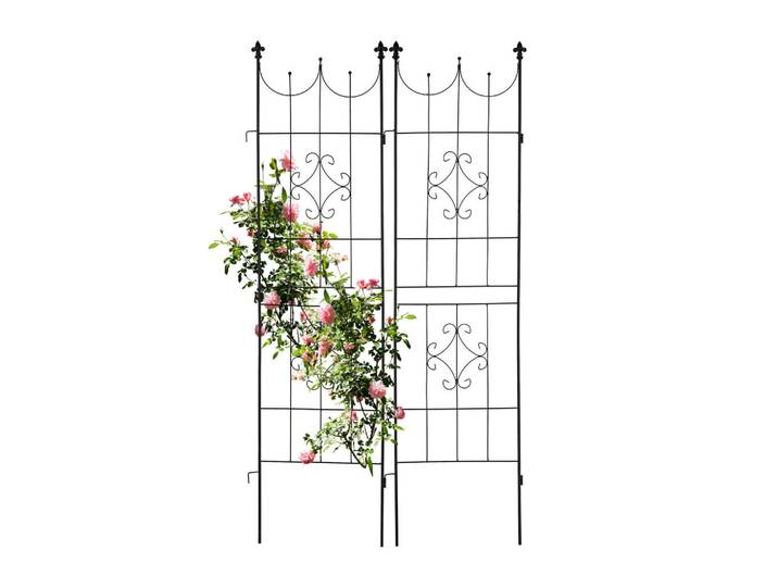 Relaxdays Rankgitter Schwarz 2er-Set Metall 183x46 cm, 46x183x1 cm, Dekoration, Gartendeko, Rankgitter