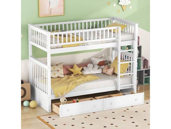 Aunvla 90x200cm Etagenbetten, Kinderbetten,Funktionelle Betten, Etagenbett mit Schubladen, Cabrio-Betten, Weiß