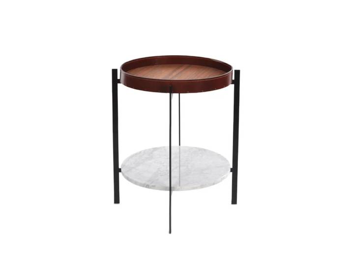 OX Denmarq Deck Tablettisch Teak, Schwarzes Gestell, Weißes Marmorregal