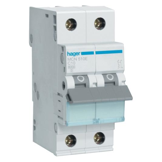 Hager Automatsikring C 10A, 1 polet + nul C-karakteristik 6kA kortslutningsbrydeevne 230V AC, 36 mm (1522026312)
