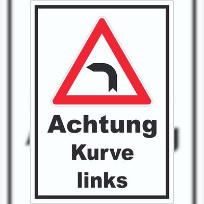 HB-Druck Aufkleber Achtung Kurve links A9 (37x52mm)