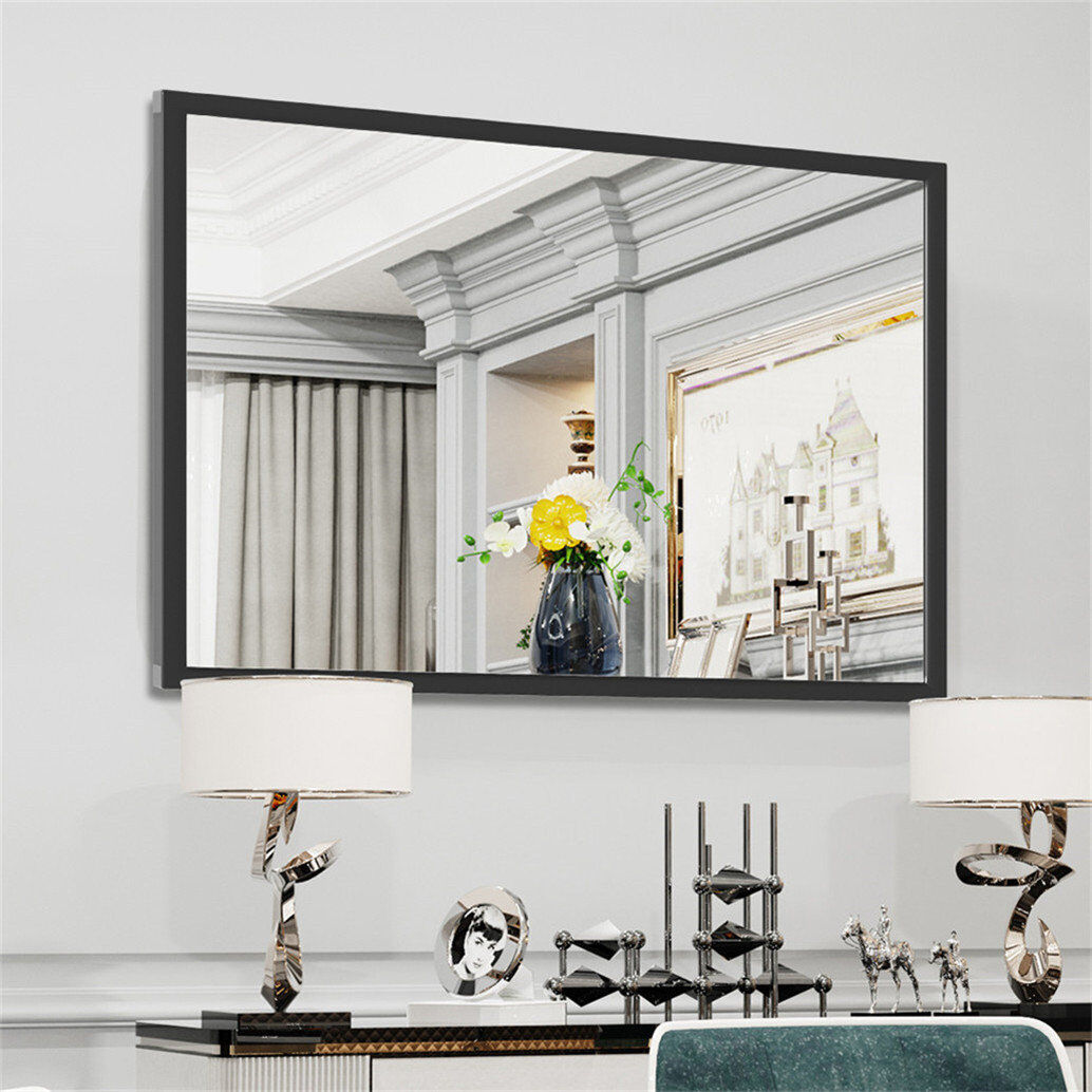 Latitude Run Liedson Flat Vanity Mirror Black 90cm x 60cm