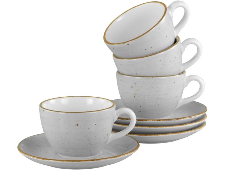 Tasse CREATABLE Vintage Nature Stein, Kaffeetassen-Set, 8-tlg. , grau, 8 Stk., Porzellan, Trinkgefäße, Tasse, Handgemalt, Gesprenkelt, Rustikales Außenband