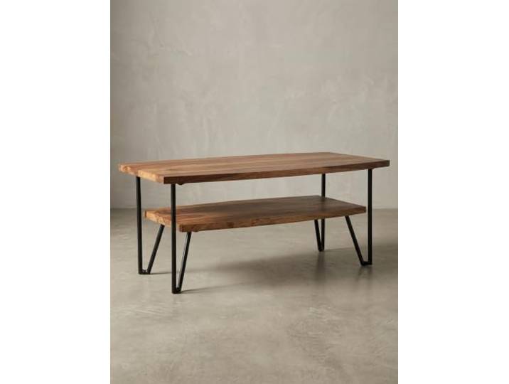 KADIMA DESIGN Couchtisch im Industrial-Style aus Sheesham Massivholz und Metall, 90x50x40 cm
