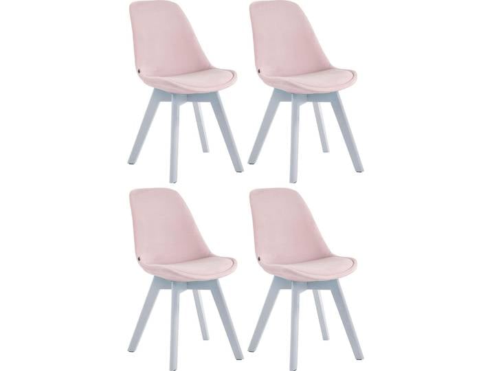 Lot de 4 chaises visiteurs CLP Borneo en velours\, rembourrage crème\, piètement couleur noyer