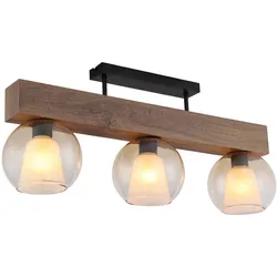 Deckenleuchte Holzlampe Deckenlampe Esszimmerlampe 3 flammig Glas amber L 74 cm