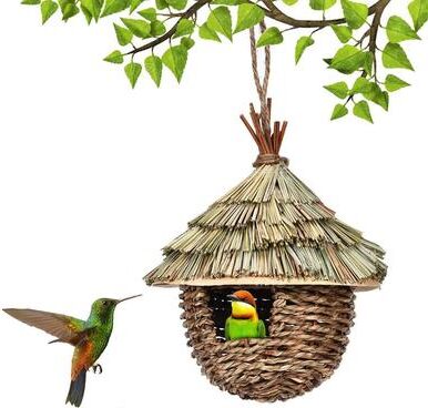 Multisell Products Hub Handwoven Grass Wicker Birdhouse, Assorted Natural Bird Nest Set, Hanging Bird Shelter For Small Birds i