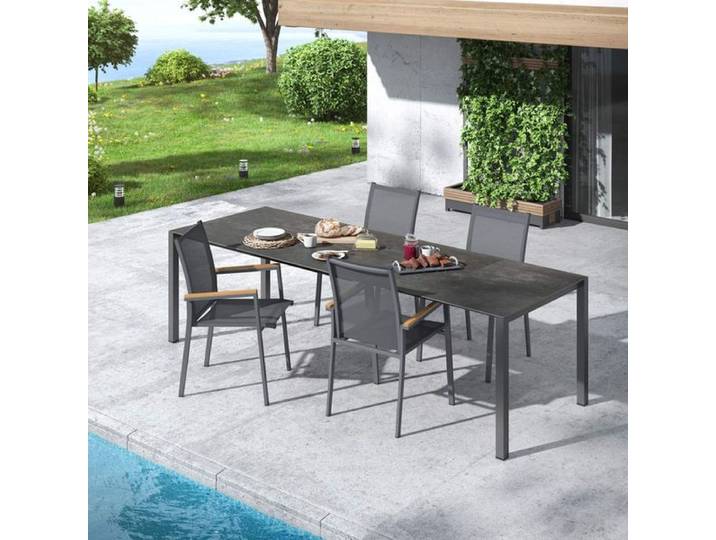 OUTLIV. Kobe Gartenmöbel-Set M (4 Plätze) Tisch 160/217/267x92cm Dunkelgrau