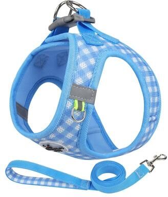 Uplift Essentials Checkered Breathable Reflective Pet Harness And Leash Set blue s