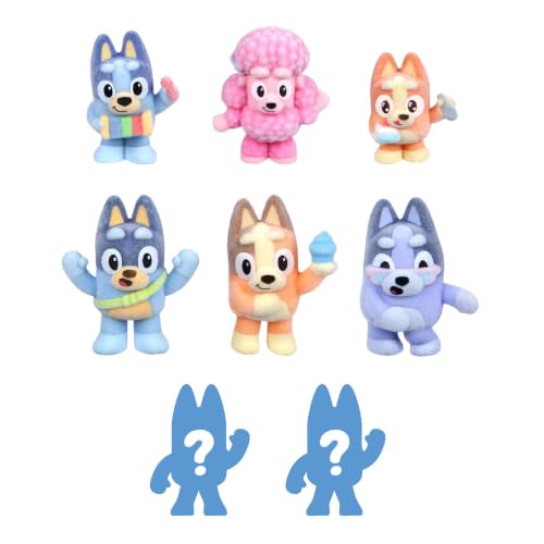 Moose Toys Bluey Fuzzies Deluxe figuurpakket met 6 minifiguren en 2 verrassingsfiguren, Blauw