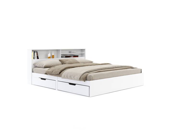 Bett Holz GENESIS mit Stauraum und Schubladen 180 x 200 cm weiss