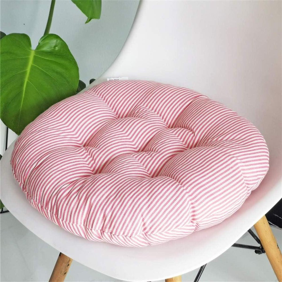 Rond Zitkussen met Roze Lijnen - Comfortabel Stoelkussen van Duurzaam Katoen en Polyester - 40 x 40 cm