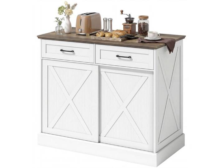 LIA Îlot central cuisine buffet cuisine meuble de rangement avec 2 tiroirs 2 portes coulissantes étagère réglable blanc