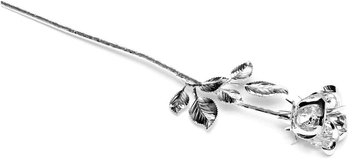 Verzilverde metalen roos met Swarovski kristallen als luxe decoratie en geschenk