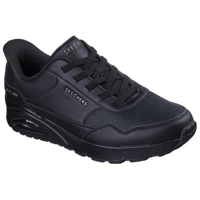 Slip-On Sneaker SKECHERS "UNO-BANKSIA LUXE", Herren, Gr. 42, Textil, schwarz, Lederimitat, Schuhe, Keilsneaker, Sneaker mit Luftkissen