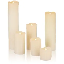Relaxdays LED Kerzen Set, 6 Echtwachskerzen flammenlos, elektrische Kerzen flackernd, Batterie, Durchmesser 5 cm, creme