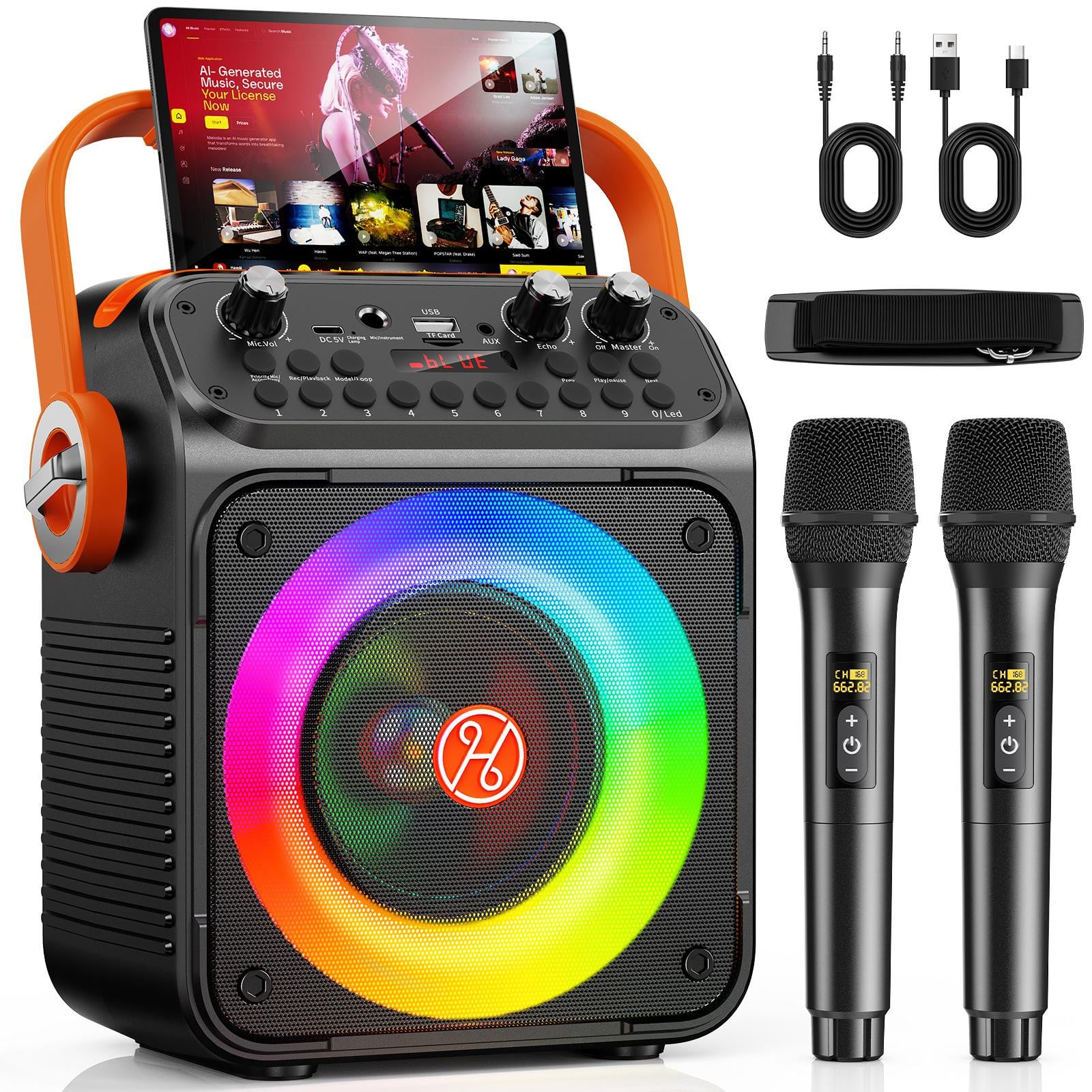 Selius Draagbare Karaoke Set Zwart - Bluetooth Speaker met 2 Draadloze Microfoons - 25 W