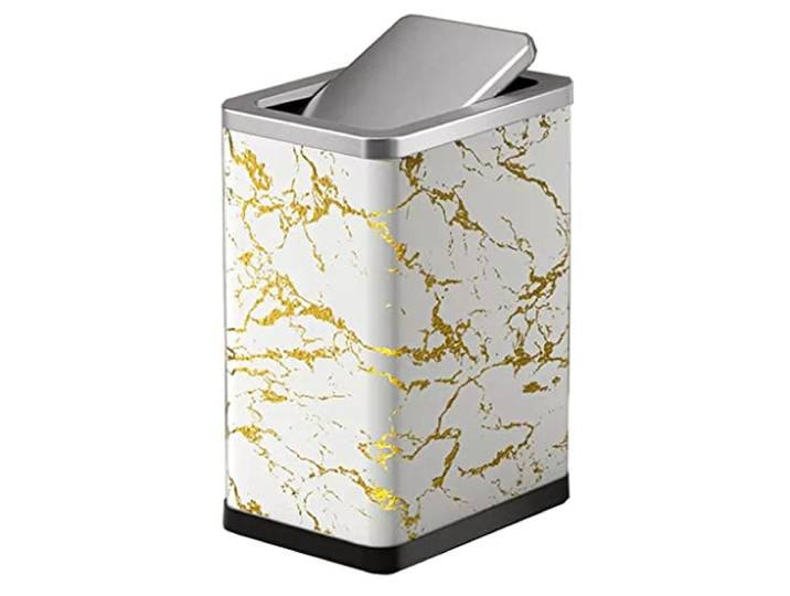 OIFAODAO Mülltonnen， Kleiner quadratischer Edelstahl-Mülleimer mit Klappdeckel Küche(C,15L)