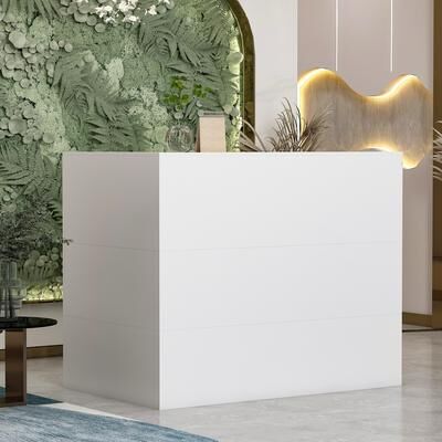 FUFU&GAGA Timechee Reception Desk L-Shaped Counter Shelves Drawers Reception Table