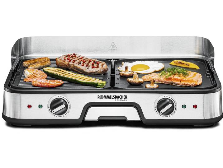 ROMMELSBACHER Tischgrill BBQ 2025 , schwarz (schwarz, edelstahl), B:52cm H:14,5cm T:36cm, Kontaktgrill_Standgrill_Tischgrill_Teppanyakigrill, Tischgrill