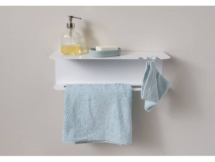 Étagère salle de bain 45 cm - porte serviette mural blanc - teebooks