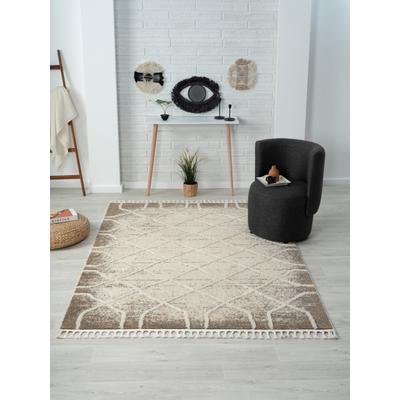 Teppich "Enya 1, LAGERRÄUMUNG", beige (hellbeige, hellgrau), B:160cm H:15mm L:230cm, Polyester, MYFLAIR MÖBEL & ACCESSOIRES, Teppiche, Teppich, Shaggy im Skandi Look, Hoch-Tief Effekt, leicht glänzend