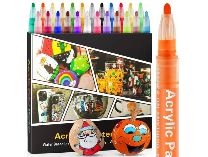 Acrylstifte Set 24 Farben Mittlere Spitze Wasserfest, Mehrfarbig, Kunststoff, 1x1x14 cm, Dekoration, Malbedarf & Bastelbedarf
