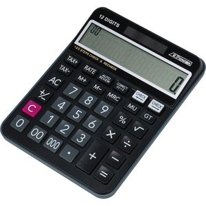 Böttcher-AG Taschenrechner Premium, mit MwSt-Berechnung, 12-stelliges, großes LC-Display, Solar- & Batteriebetrieb