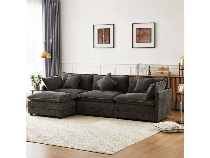 SENVIRO Canape d angle trois places avec meridienne chenille 283x147x84cm gris fonce